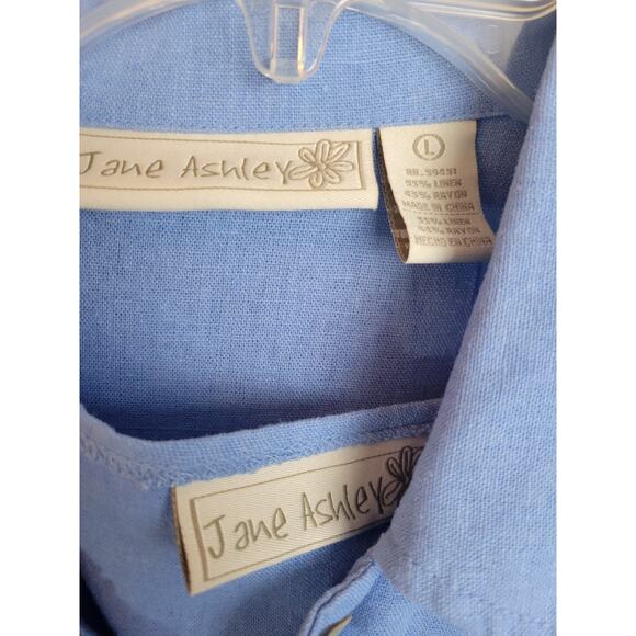 Vtg Jane Ashley Blue Floral Embroidered Linen Blend Shirt & Dress Size Large - Picture 2 of 15